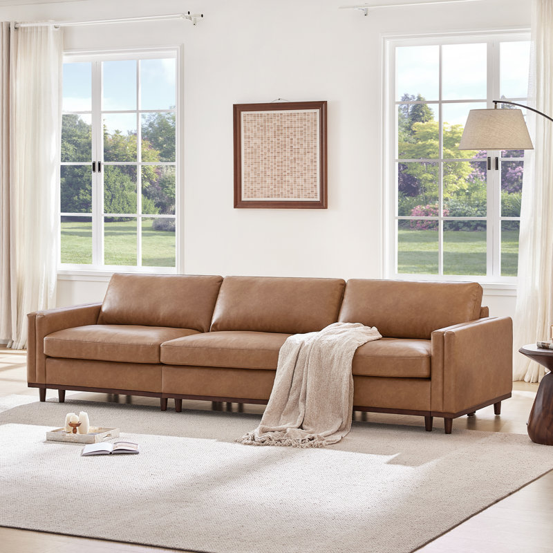 Laima 3-Piece 118"W Faux Leather Modular Sofa With Solid Wood Legs