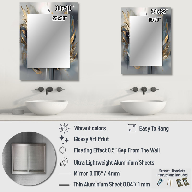 Abstract Shapes And Lines IV - Marble Mirror, Gold Decorative Wall Mirror, Printed Metal Art, 32" x 24"