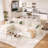 Sectional Sleeper Sofa with Pull-Out Bed, Chenille Modular Couch with Storage & 2 Ottomans