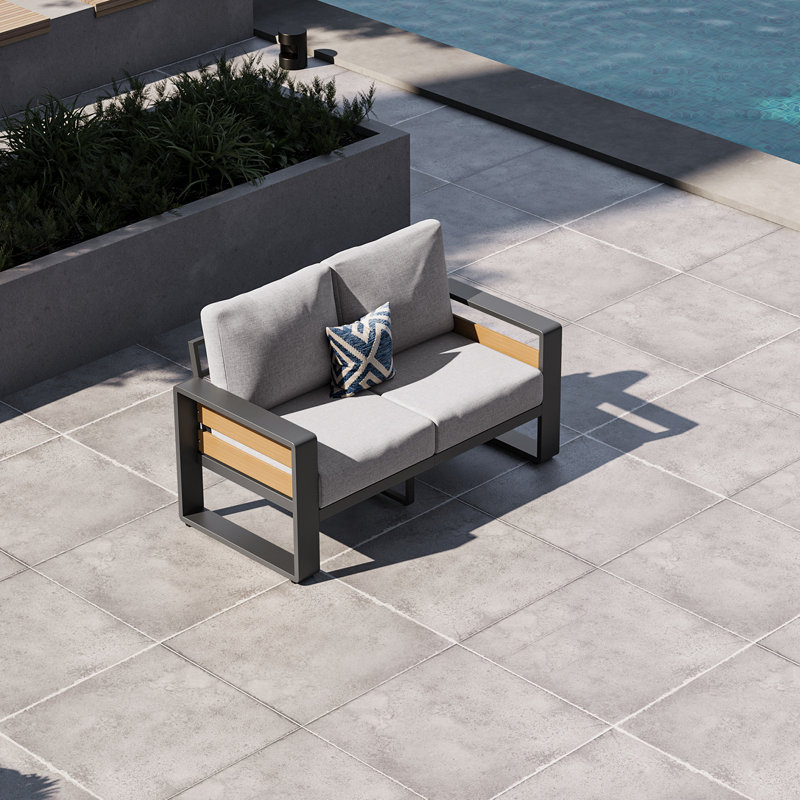 Outdoor Aluminum Patio Loveseat With Cushions, Light Gray