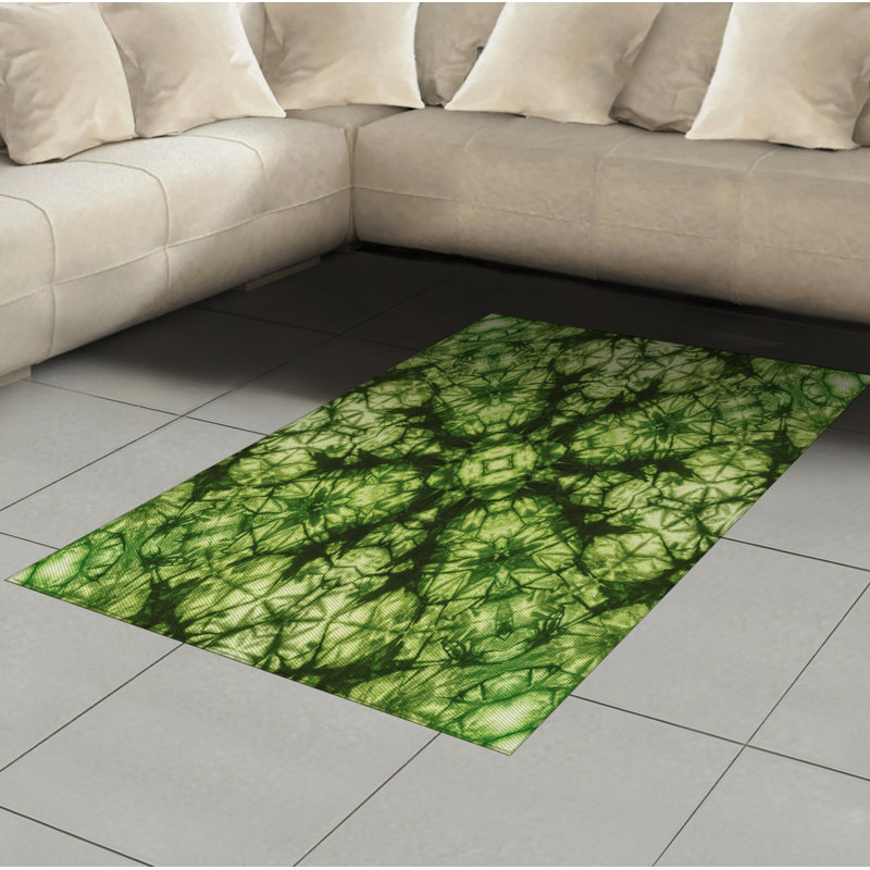 Green High Density Long Fiber Poly Threads Decorative Area Rug Carpet, Rectangle 4' x 5'8"