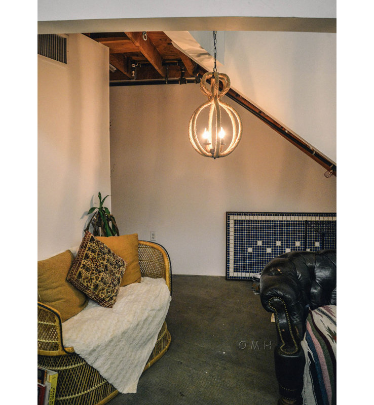 3 - Light Rattan Geometric Chandelier