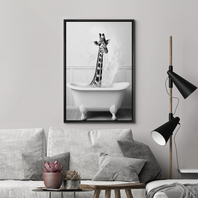 Animaux, décoration de salle de bain, baignoire girafe, H 36 po x l 24 po x P 1,5 po, Cadre noir