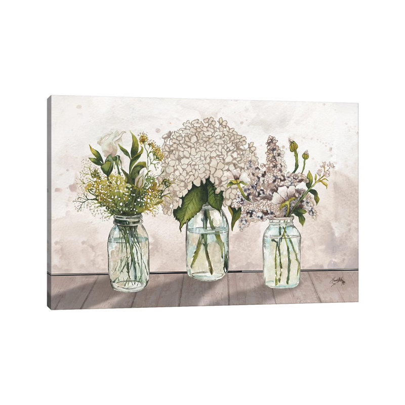 Jars of Wildflowers 1 Piece Wrapped Canvas Painting, 30.48cm H x 45.72cm W x 1.91cm  D