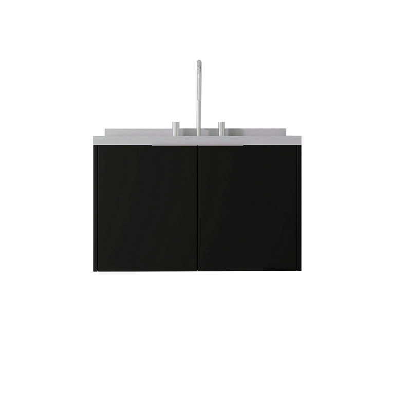Meuble-lavabo flottant de 30 po avec lavabo, porte à fermeture en douceur, comptoir et dosseret en marbre de granite blanc de 2 po