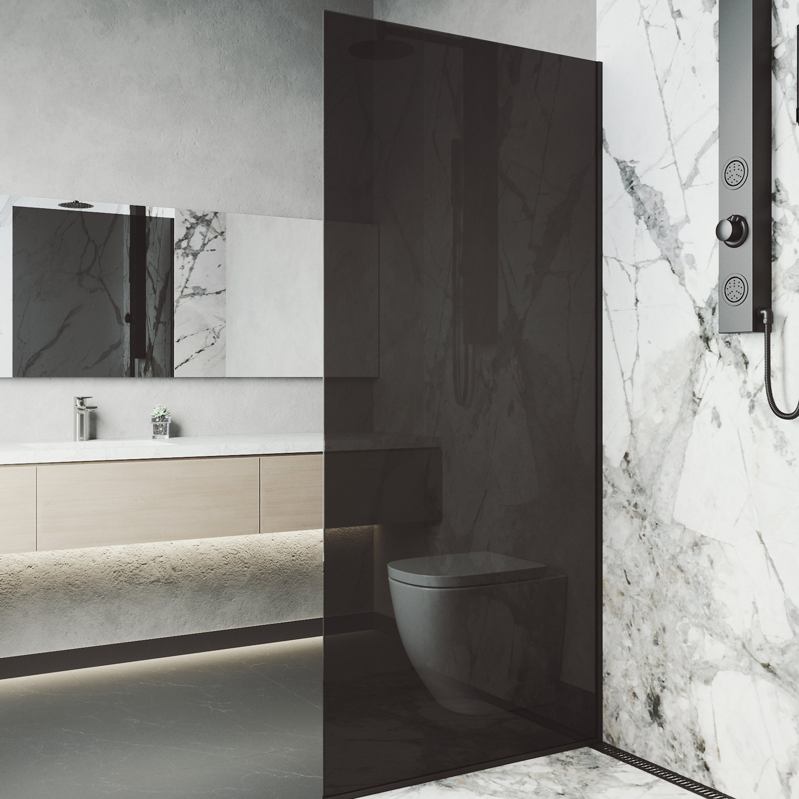 Zenith 34" W x 74" H Fixed Frameless Shower Screen with 3/8" Glass, Matte Black/Black Tint