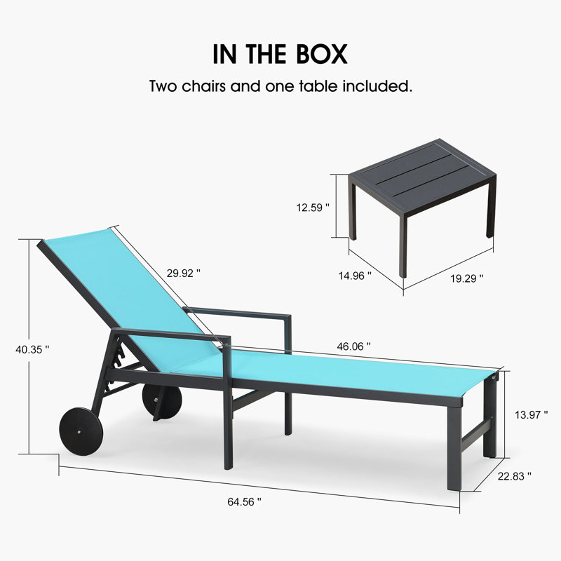 Outdoor Chaise Lounge with Table, Blue
