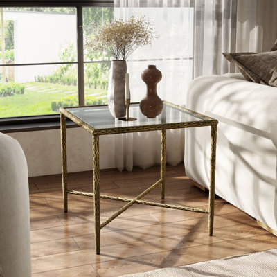 Lalia Modern Hammered Metal X-Brace End Table