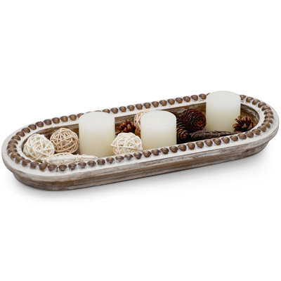 Wood Serving Tray, Wooden Bead Decorative Tray
