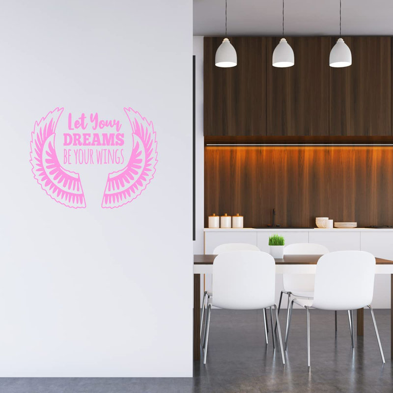 Adhésif décoratif Let Your Dreams Be Your Wings, H 18 po x l 23 po, Rose