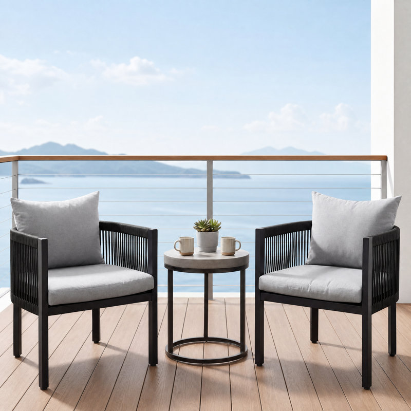 Outdoor Patio Dining Armchair with Cushion, Grey, Black