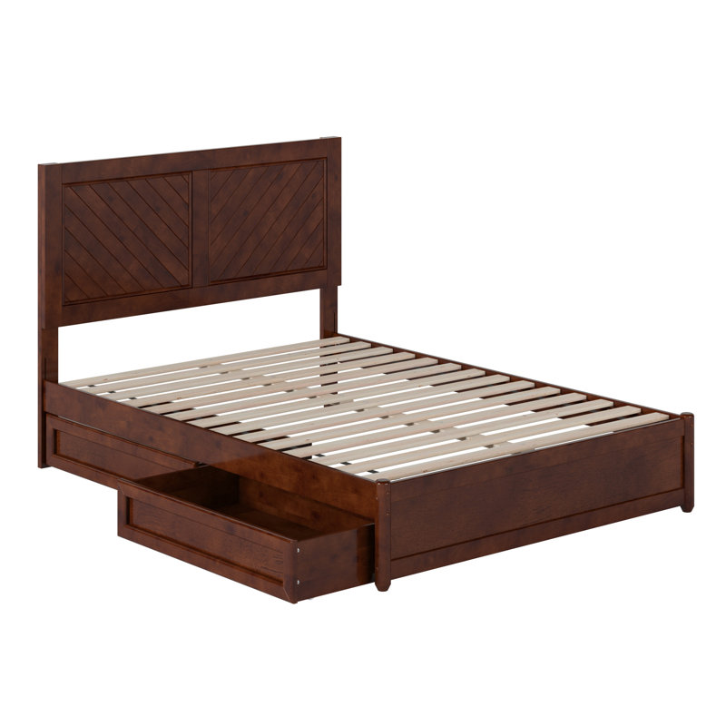 Lamarkus Solid Wood Storage Platform Bed with Footboard & Under Bed Drawers, Full, Walnut