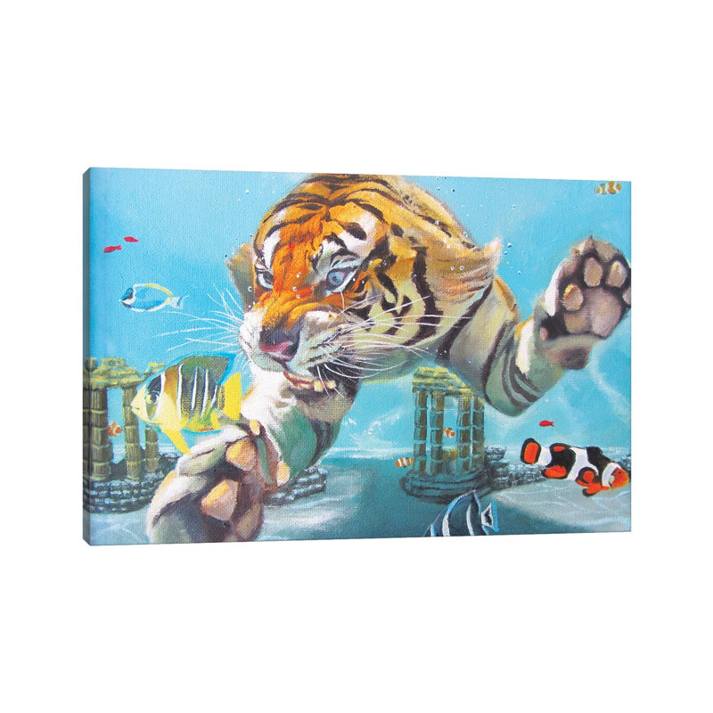 Tiger Swimming by Katharine Alecse - Wrapped Canvas Gallery-Wrapped Canvas Giclée, 20.32 cm H x 30.48 cm W