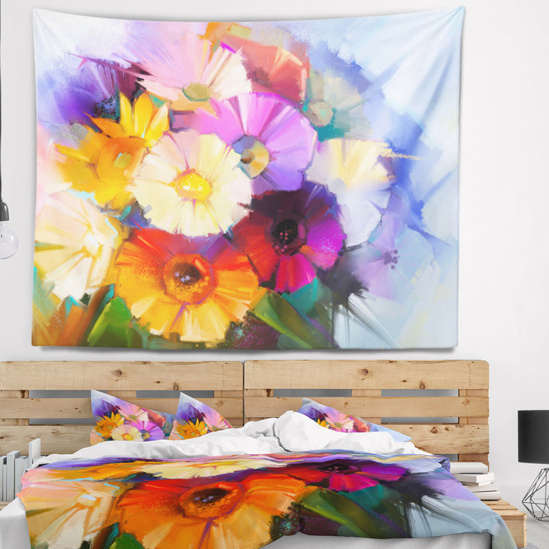Tapisserie florale de fleurs de gerbera, H 68 po x l 80 po