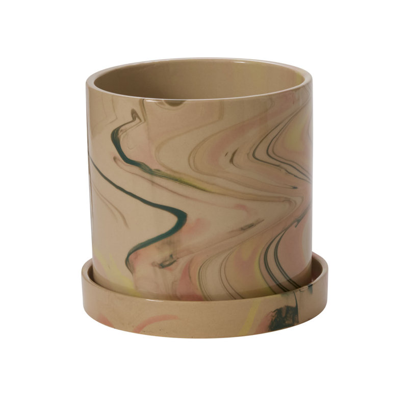 Melage Pot with Saucer 7.5"x 7", 7" H x 7.5" W x 7.5" D