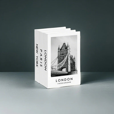 Ensemble de 3 livres décoratifs de table basse, blancs et gris, avec des repères de Londres, Paris et New York pour les intérieurs modernes