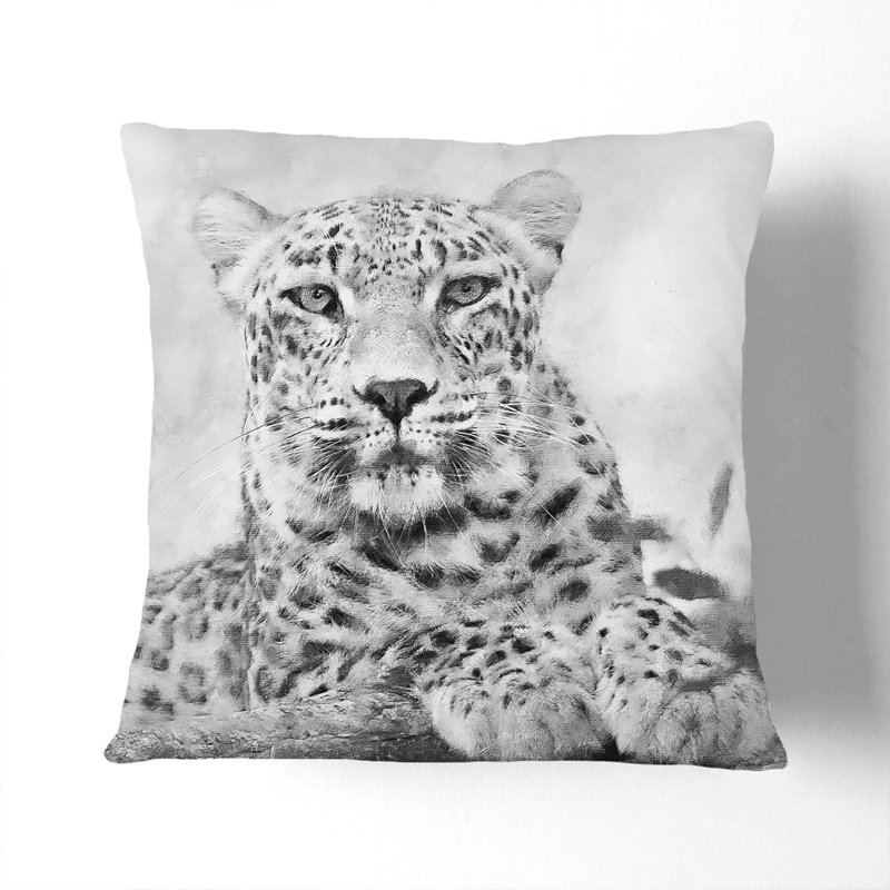 Leopard Resting Painting Cushion with Filling, 40cm H x 40cm W x 15cm D, Black