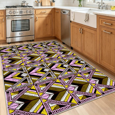 Clear Machine Washable,Tribal Ornament African Ethnic with Indoor Area Rug