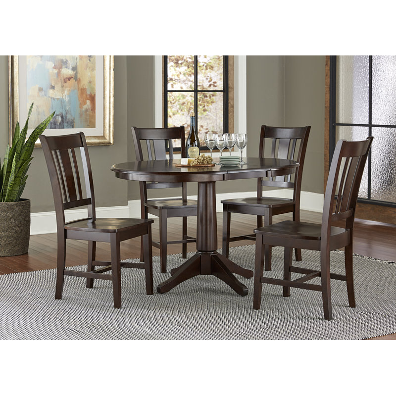 Ensemble de salle à manger en bois massif Aurich, Moka riche, 5 pièces : 1 table, 4 chaises