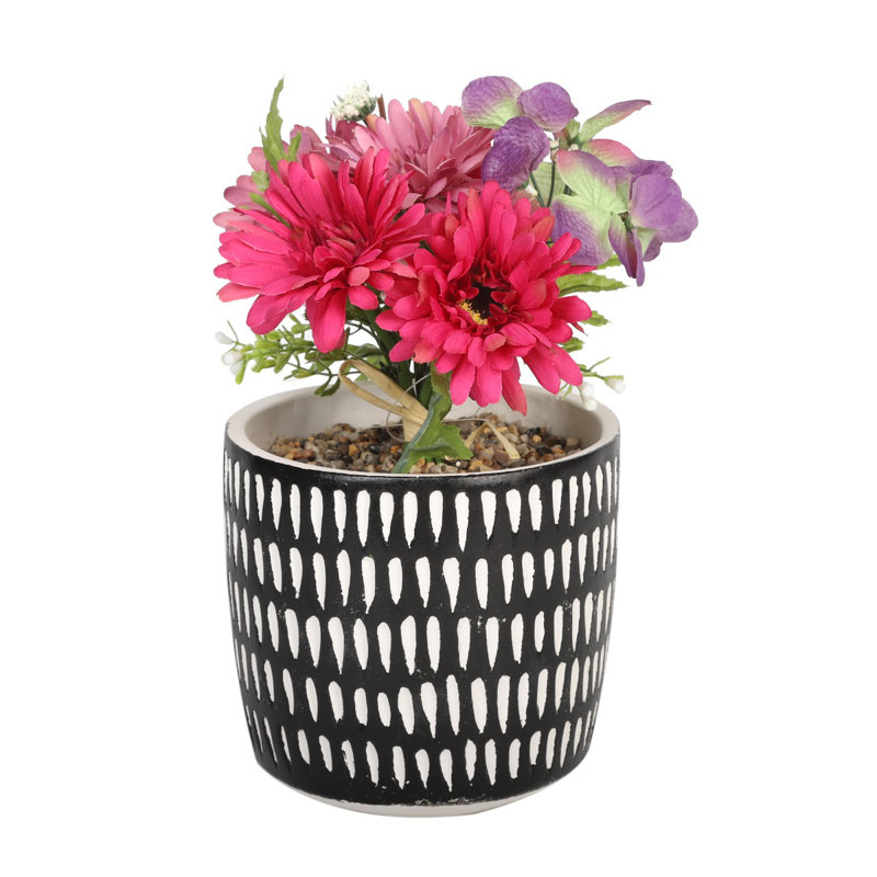 6.3cm Faux Flowering Plant in Stone Pot