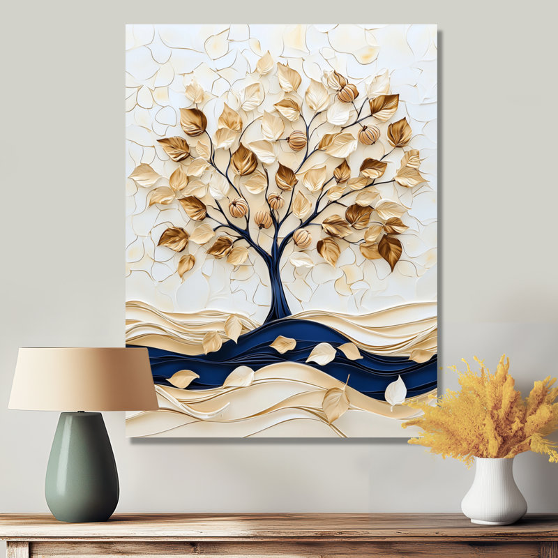 «Winter Harvest Glow Chestnut Tree II», art mural floral en métal, impression de chêne, H 20 po x l 12 po x P 0,84 po