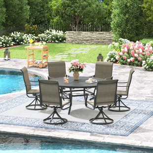 6-Person Patio Dining Set with 53" Round Metal Dining Table and 6 Swivel PVC-coated polyester Chairs