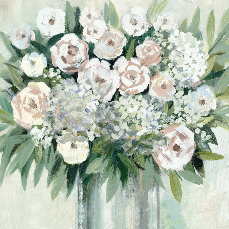 Roses and Hydrangeas by Unknown, 20" H x 20" W, Walnut Floater Framed Canvas, No Mat