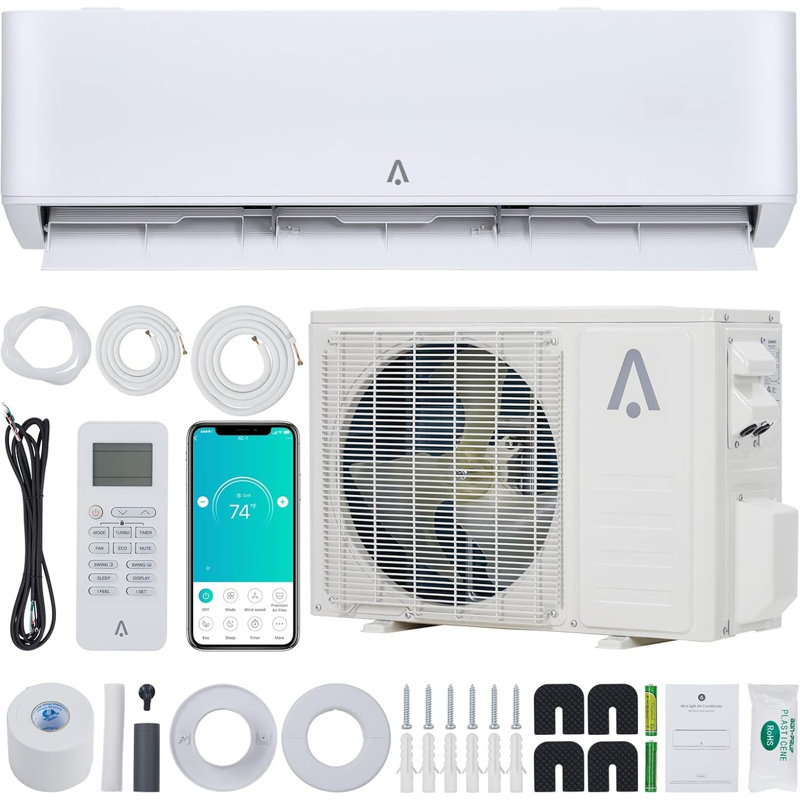 Mini climatiseur mural divisé à haute efficacité 24 000 BTU et thermopompe - 23 SEER2, sans conduit, WiFi et Alexa, écoénergétique, climatiseur silencieux pour 1500 pieds carrés, ensemble d'installation complet, blanc