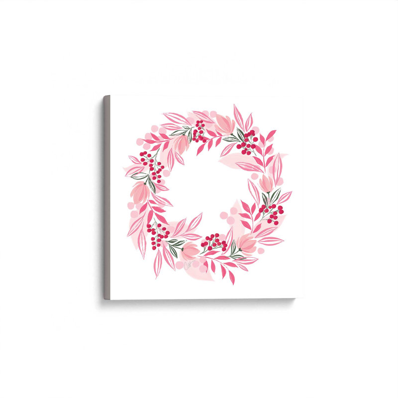 «Pink Wreath» par Cat Thurman Designs, reproduction d'art, L 36 x H 36, Ne s’applique pas, Toile tendue