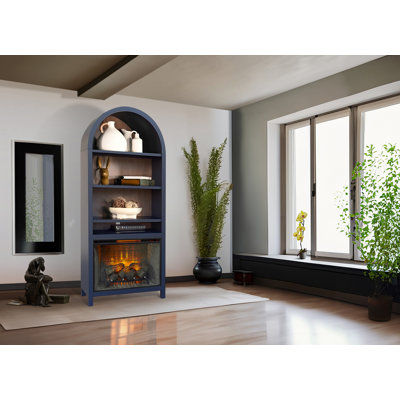 37" W Arch Bookcase with Electric Fireplace
