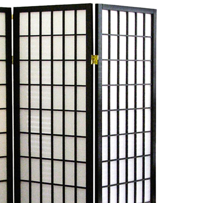 Paravent de 70 pouces de hauteur, 3 écrans noirs de style japonais. Définir un espace privé. Cadre en bois avec 3 panneaux de papier. Pliable pour le rangement. H x 6 po x l 50 po x P 13 po. Paravent japonais, noir.