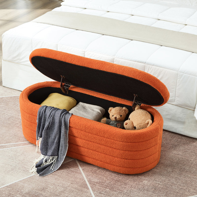 Banc de rangement luxueux orange - ajoute de l'élégance à n'importe quelle pièce avec un mélange de tissu contemporain et d'esthétique moderne