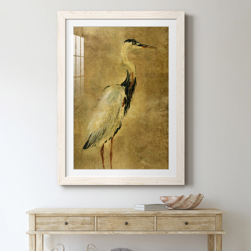 Gold Crane at Dusk I - impression, H 20 po x l 17 po x P 1,5 po, Papier encadré blanc