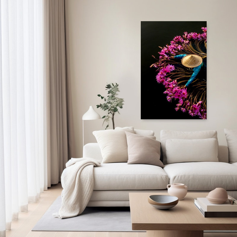 Pink Lotus Harvest Peaceful Serene Traditional Lily Lotus Flower Nature Wall Art Print 1 Piece Wrapped Canvas Wall Art