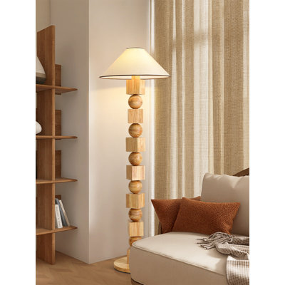 Wabi-Sabi Style Rubber Wood and Fabric Floor Lamp