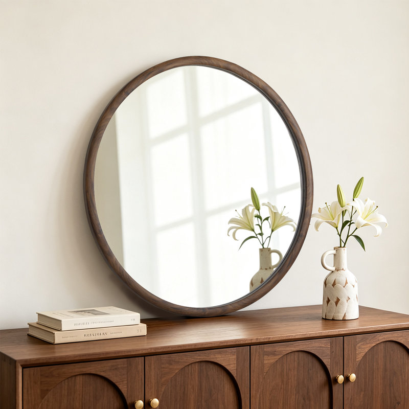 Miroir rond brun pour cadre mural, 36"