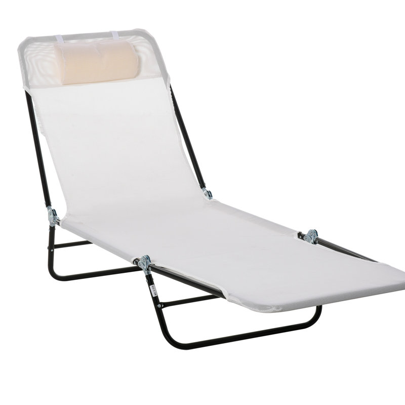 Cream White Napping Lounge Chair. Foldable Outdoor Bed With Reclining Function. Breathable Mesh Seat And . Adjustable For A Comfortable Nap. Lightweight Portable. Steel Frame. Ideal Yard, Patio. 264