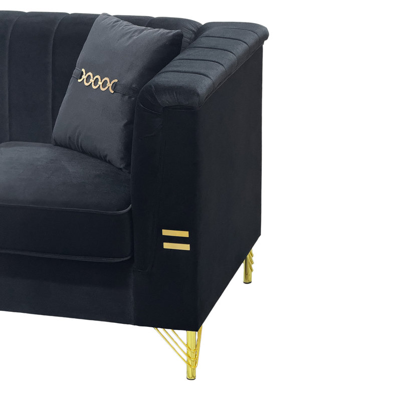 Eugeniu 83.46'' Velvet Sofa, Black Velvet