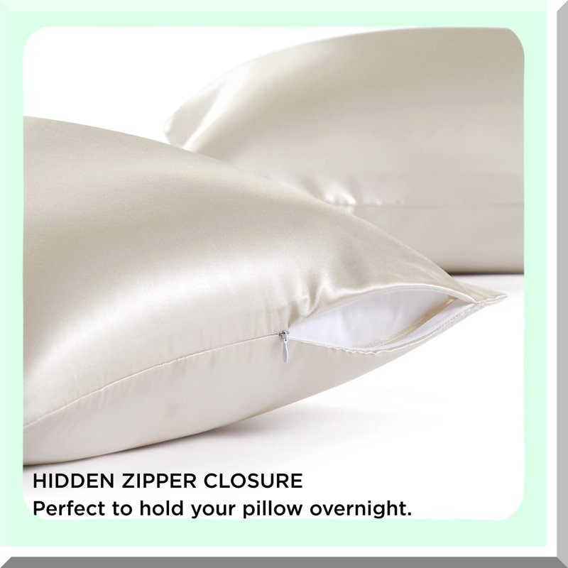 SilkyCool HairGuard Pillowcase Set - Beige Zipper Queen Size - Super Soft Cooling Covers - Similar to Silk - Gifts