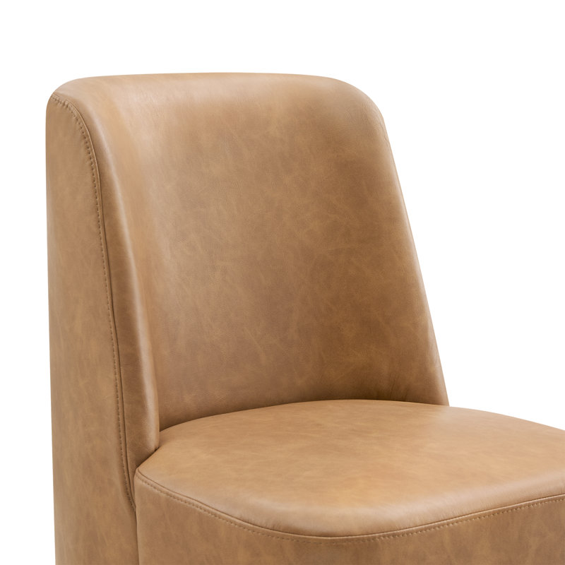 Chaise de salle à manger rembourrée avec roulettes Geelt, Similicuir brun clair