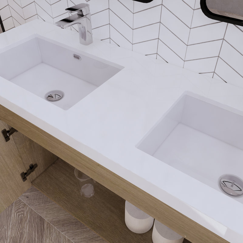 59.05'' Double Bathroom Vanity with Acrylic Top, White Oak