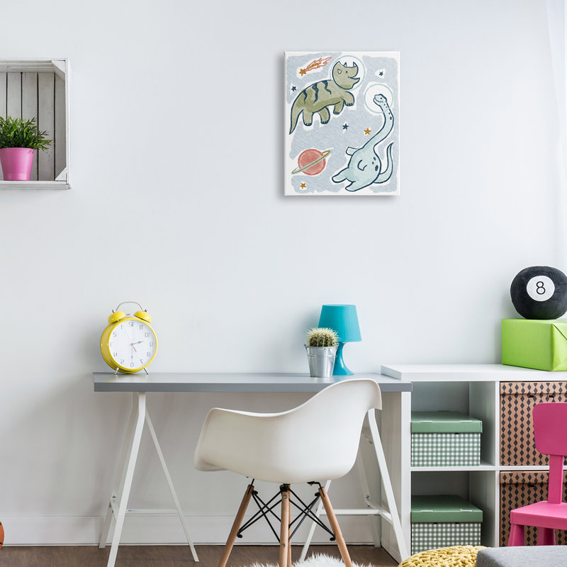 «Playful Dinosaurs Outer Space Planets Stars» par Lil 'Rue - impression, Toile tendue, H 20 po x l 16 po x P 1,5 po