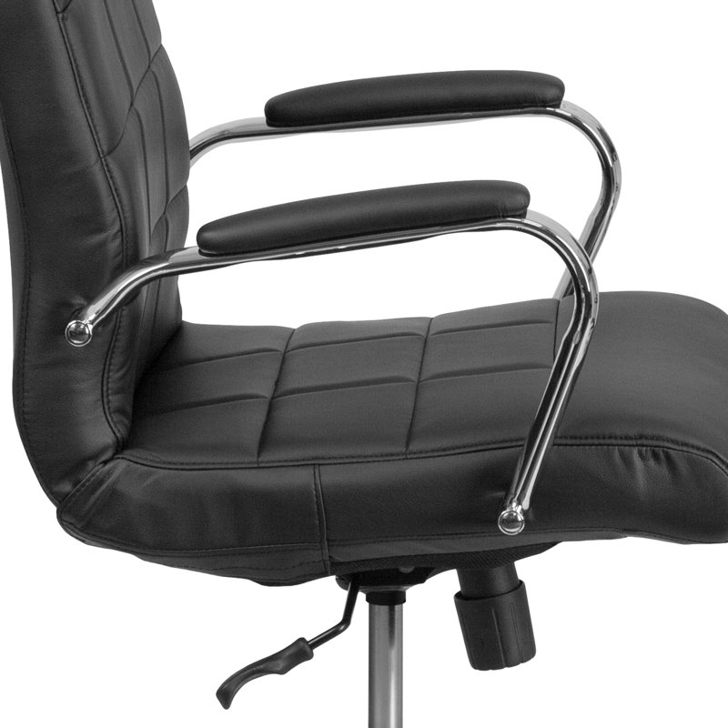 Jayen Mid-Back Swivel Vinyl Upholstered Desk Chair with Armrests, Black