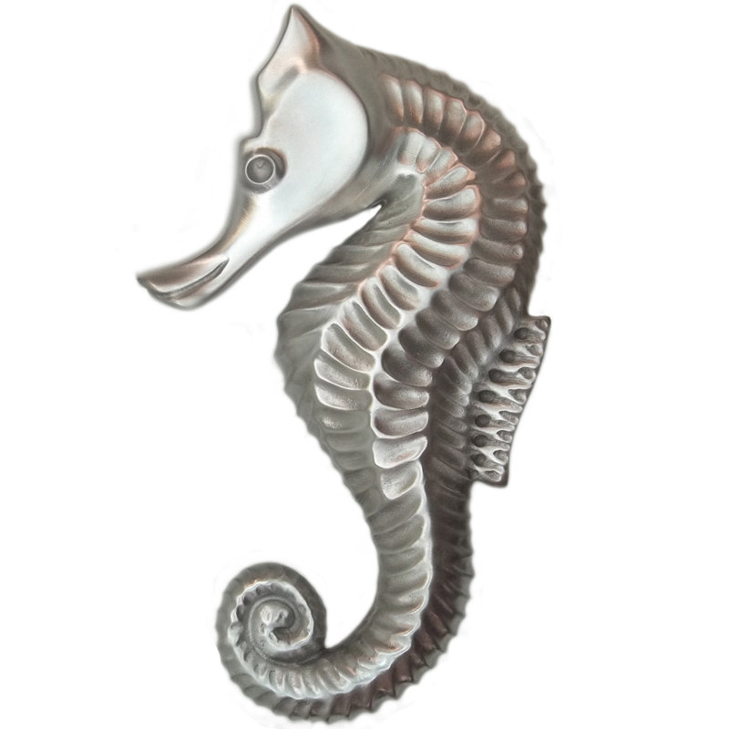Petit hippocampe faisant face à la gauche, petit bouton, Nickel brossé, 3 3/4", 1