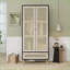 Commodes et amp; Garde-robe, garde-robe Boho de 70,8 po de hauteur avec 2 portes en rotin, 1 tiroir et Tige suspendue | Naturel + noir | Panneau de particules