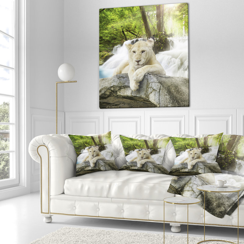 Lion blanc - coussin imprimé animal, 16 po x 1 po, Coussin décoratif