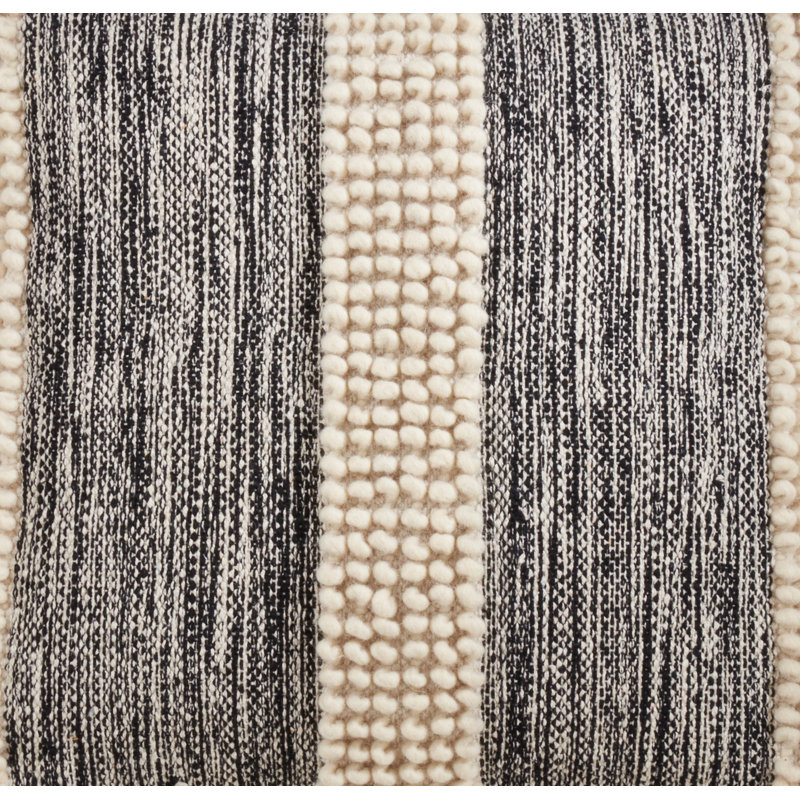 Cream and Black Pom-Pom Striped Cotton Throw Pillow