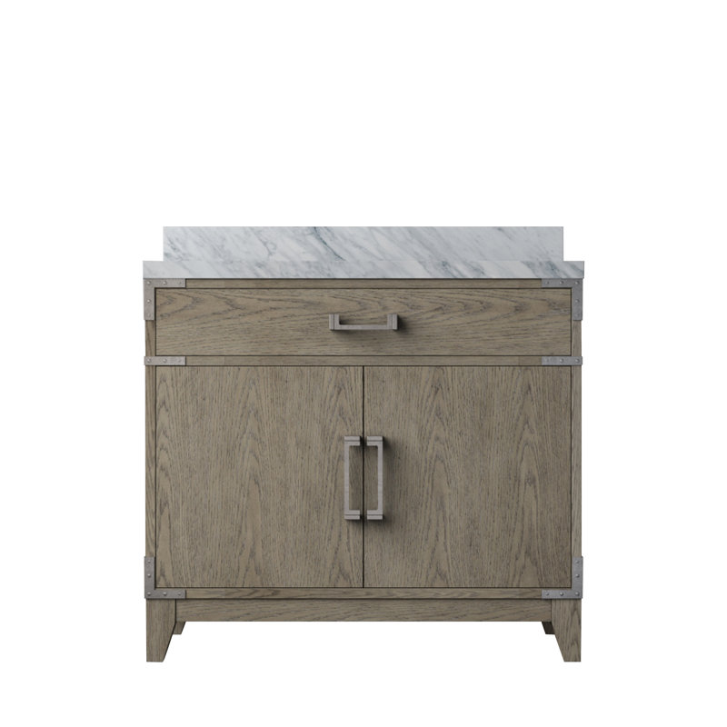 Laurel Single Bath Vanity Top, Gray Oak, White Carrara Marble, 36"