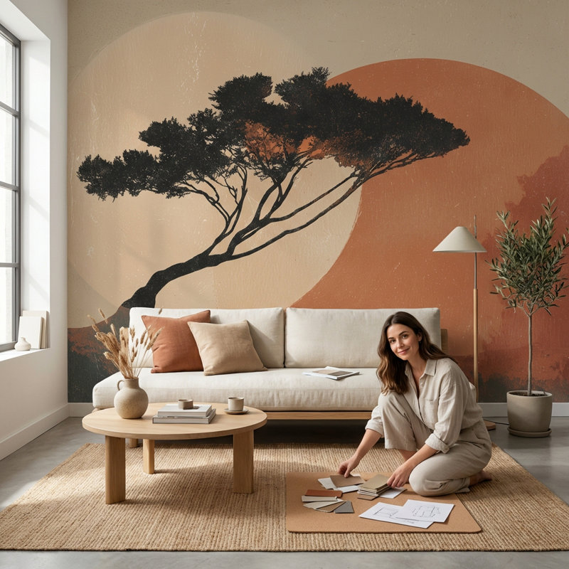 Décoration murale arbre moderne abstrait, Texturé non collé, 160 po x 108 po