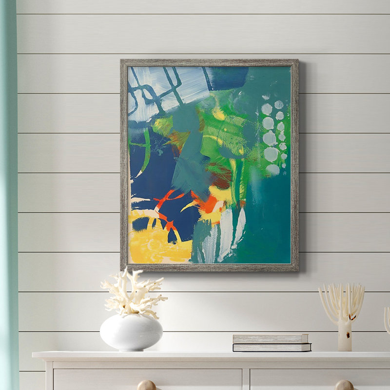 Toile encadrée de qualité supérieure Tropical graphiques III - prête à être accrochée, Cadre d'angle fermé patiné